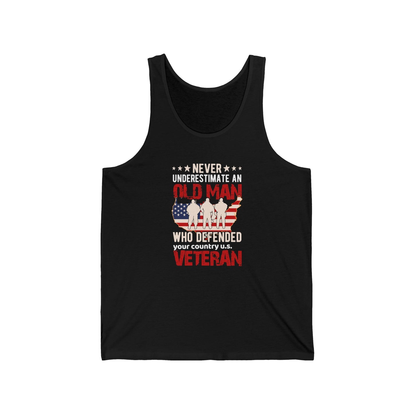 Never underestimate an old man who... / Veteran / Unisex Jersey Tank