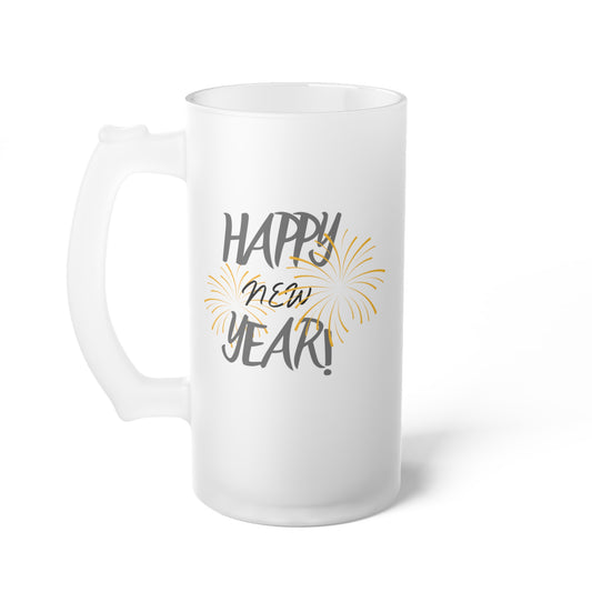 Happy New Year / Frosted Glass Beer Mug 16 oz