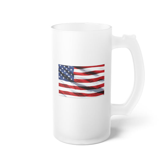 USA Flag / Frosted Glass Beer Mug 16 oz