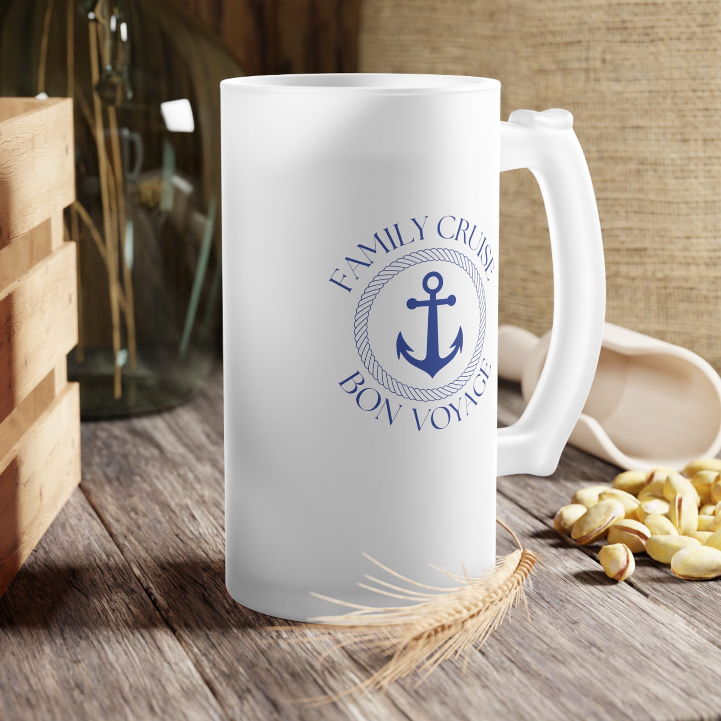 Family Cruise / Frosted Glass Beer Mug 16 oz