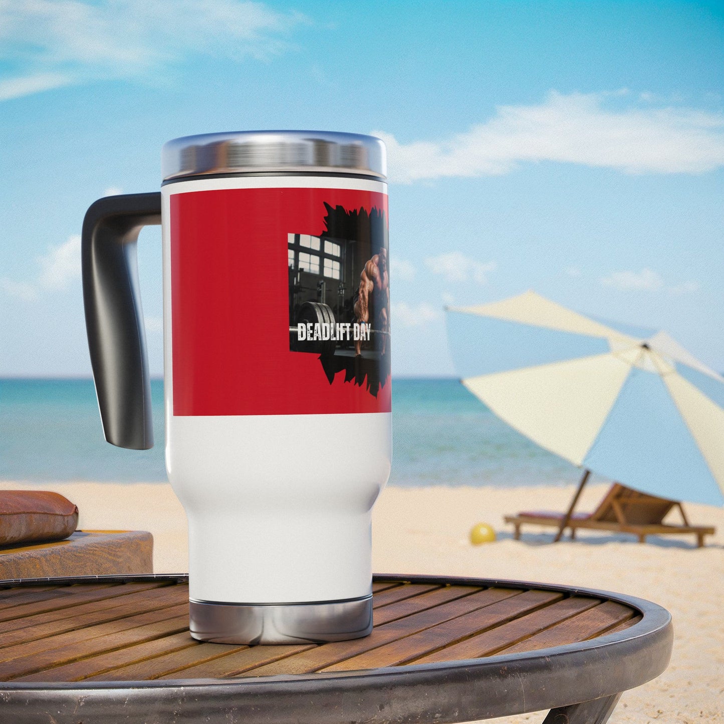 Deadlift Day / Stainless Steel Travel Mug with Handle, 14oz