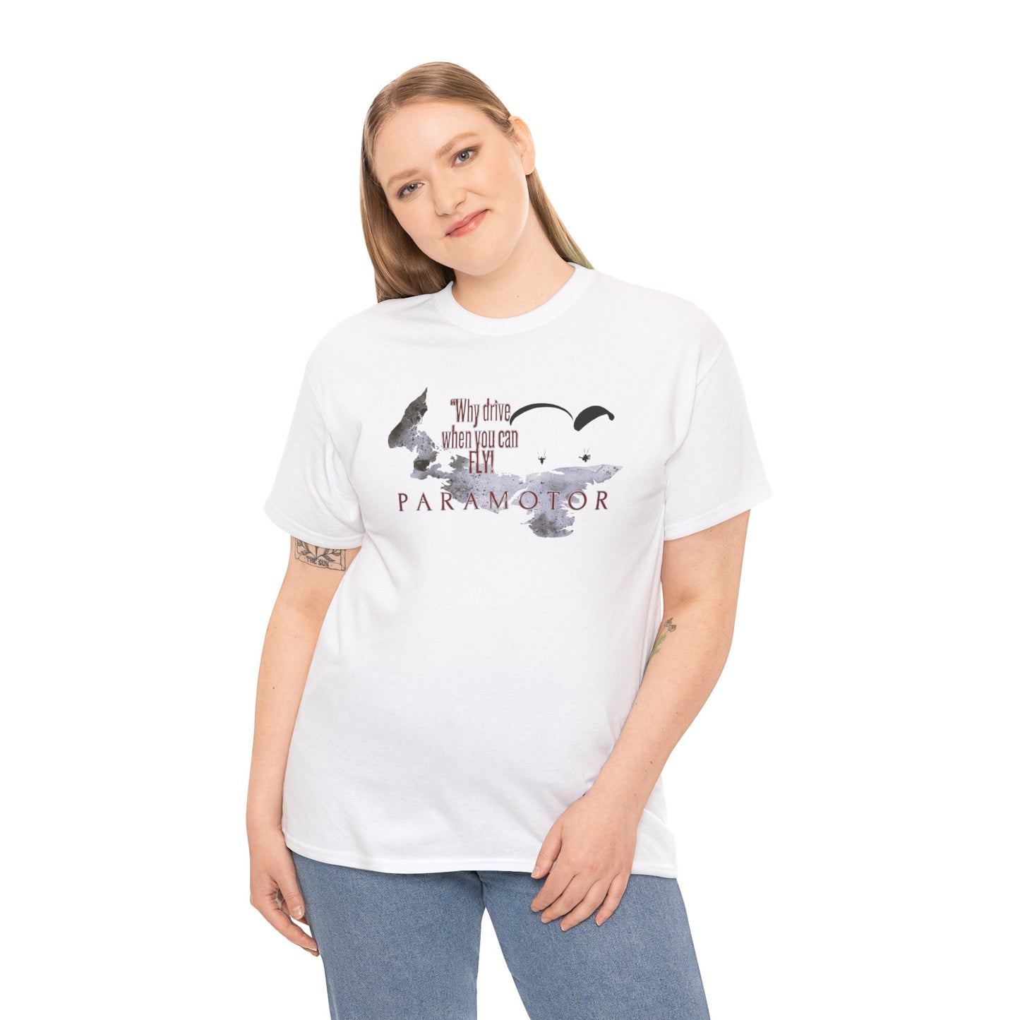 Why Drive When You Can Fly / Paramotor Unisex Heavy Cotton Tee