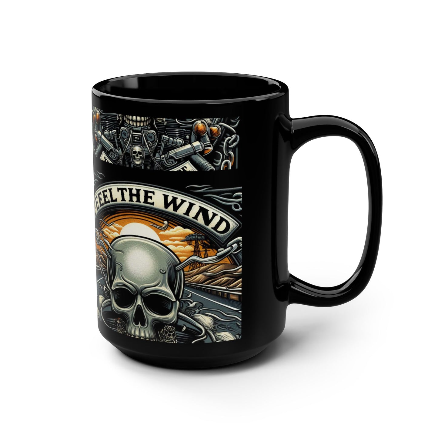 Two Wheel Freedom / Black Mug, 15oz