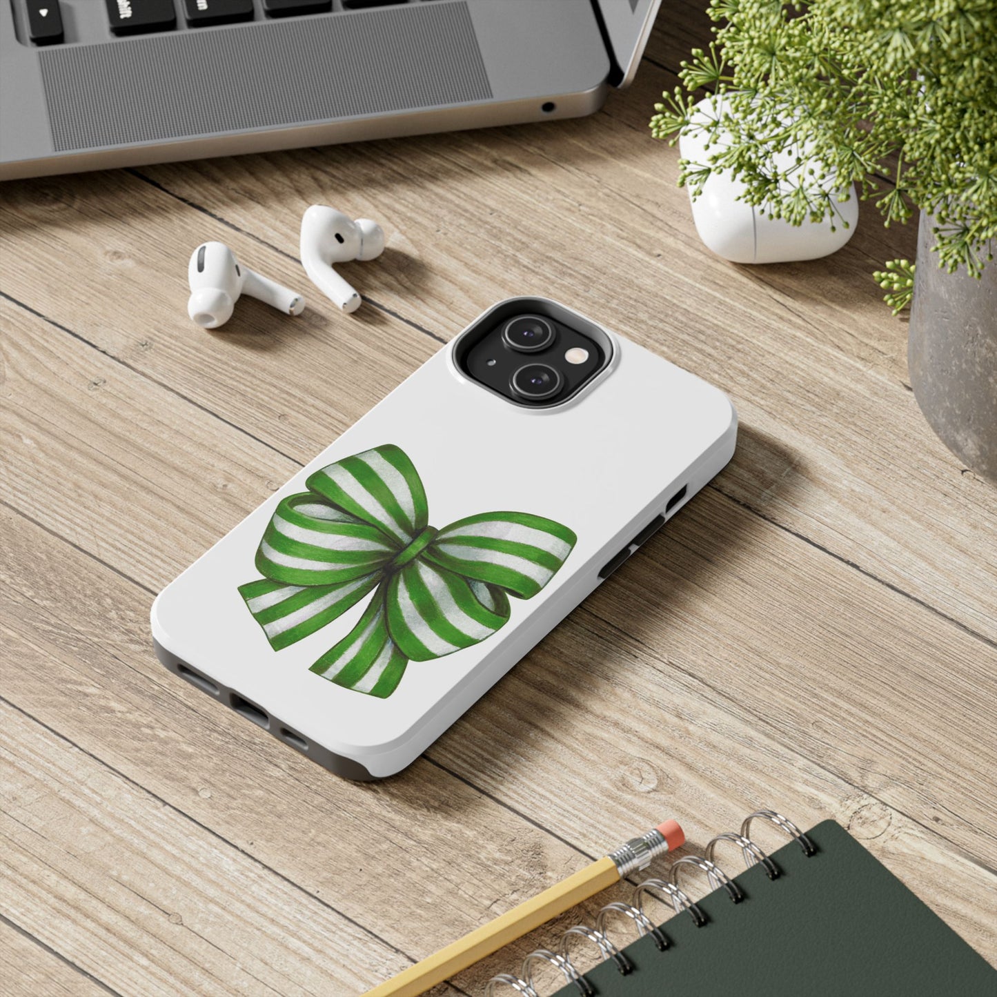 Green striped bow / Tough Phone Cases