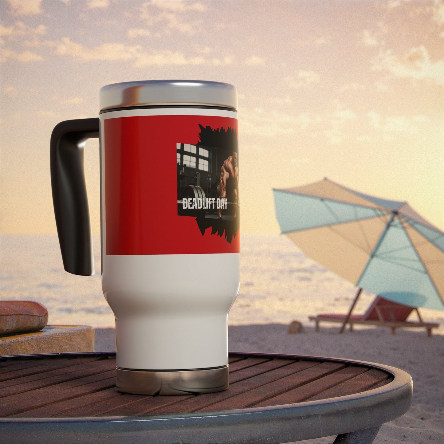 Deadlift Day / Stainless Steel Travel Mug with Handle, 14oz