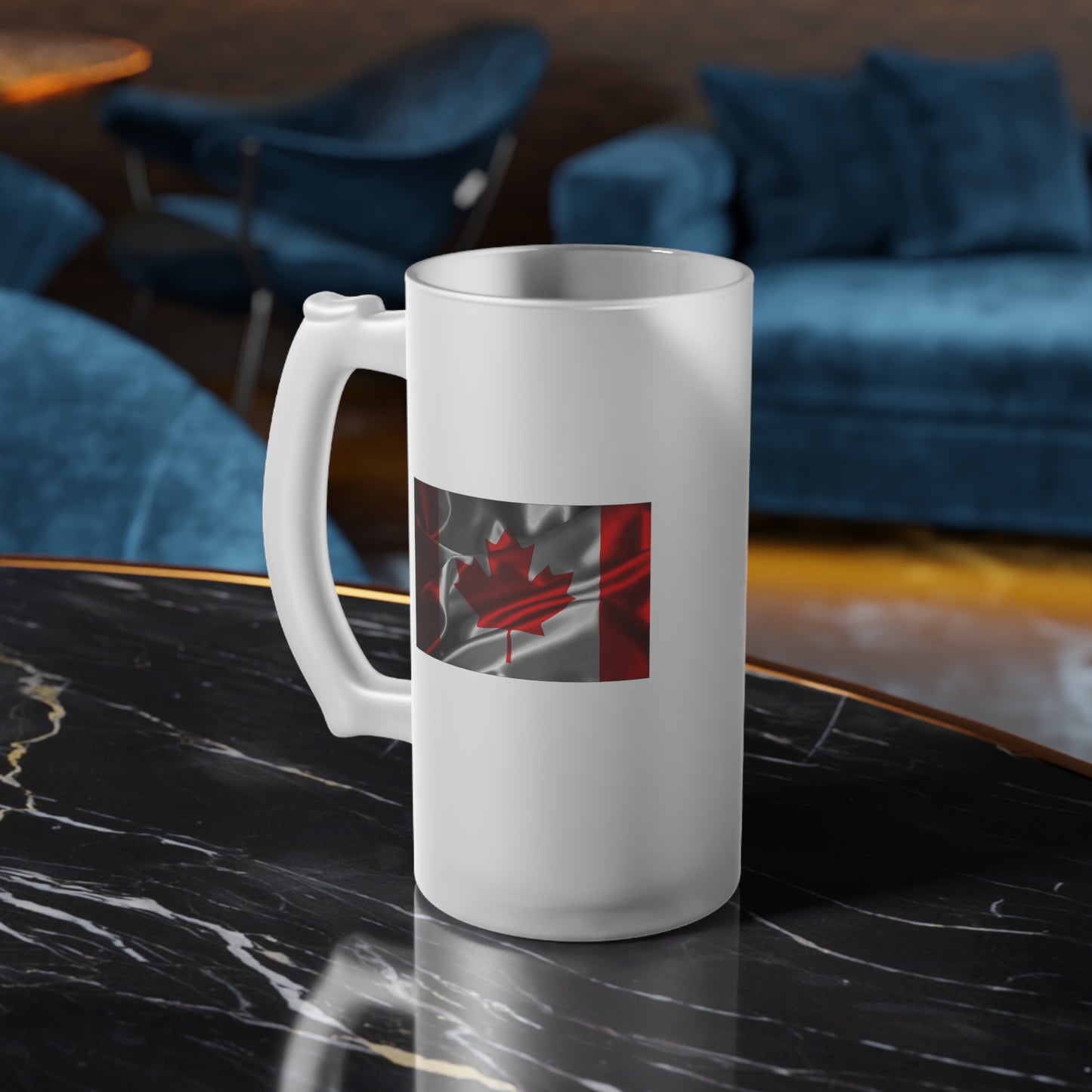 Canada Flag / Frosted Glass Beer Mug 16 oz