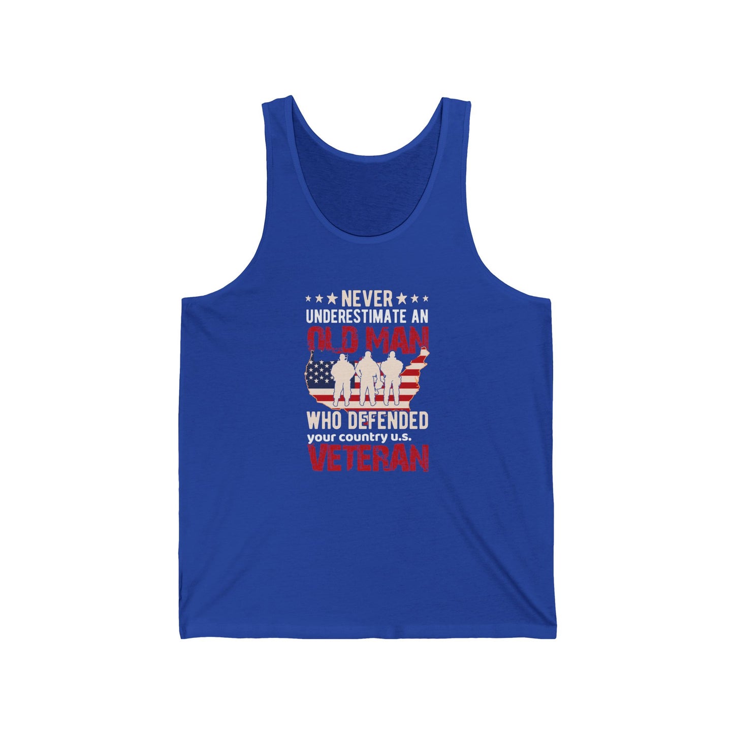 Never underestimate an old man who... / Veteran / Unisex Jersey Tank