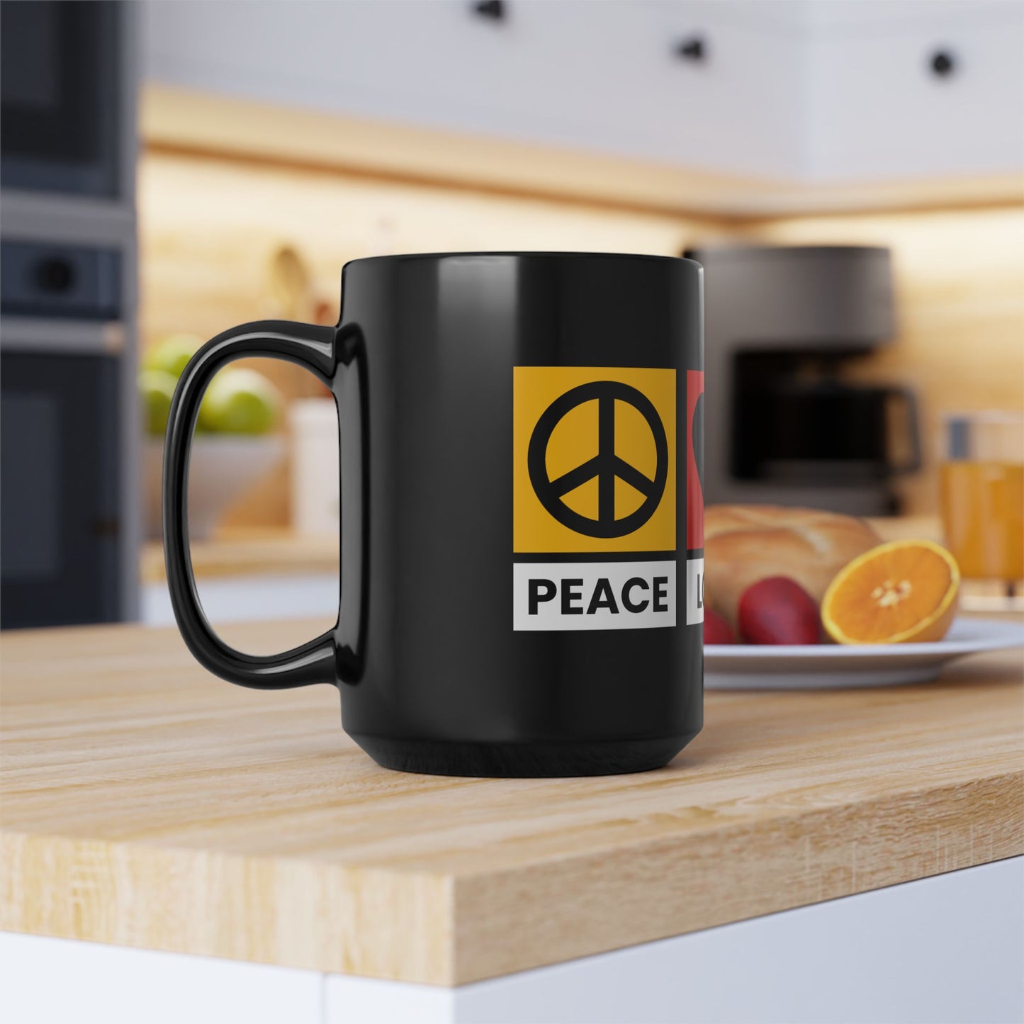 Peace Love Beer / Black Mug, 15oz