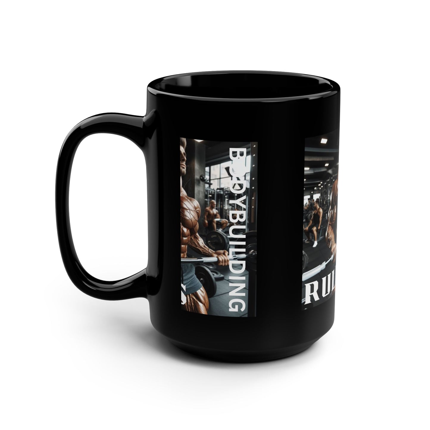 Bodybuilding Rules / Black Mug, 15oz